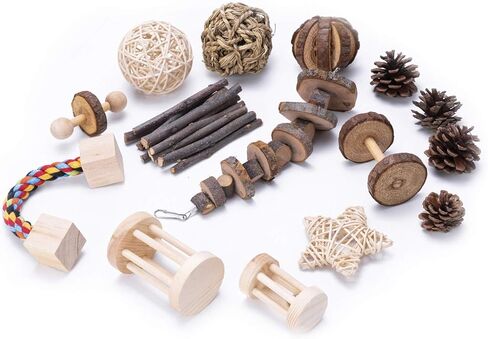 في سي زون 15 قطعة من العاب الخنزير الغيني والهامستر والشنشيلة، العاب مضغ للارانب والجربيل والجربيل الخشبي، دمبل تمرين، كرات مرحة للحيوانات الاليفة، لعبة لعب للحيوانات الاليفة الصغيرة (15 قطعة) in Kuwait