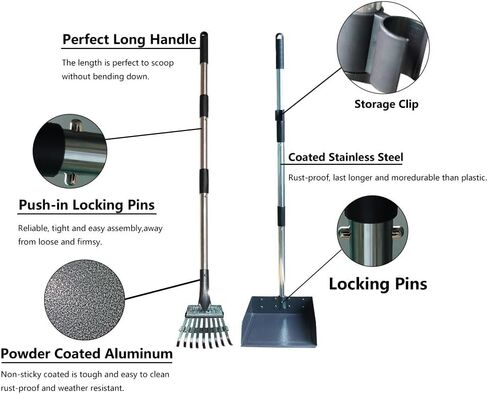 windhunt Pooper Scooper for Large,Medium,Small Dogs,Detachable Long Handle Tray and Rake,Rust Proof Stainless Metal Dog Pooper Scooper for Pet Waste Removal. in Kuwait