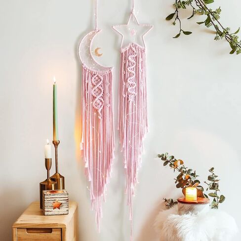 Star Moon Pink Decor Home Decor Boho Dream Catcher Girls Bedroom Decor Wall Decor, Gifts for Teenager Girls Friends Gifts, Gifts for Women Pink Gifts in Kuwait