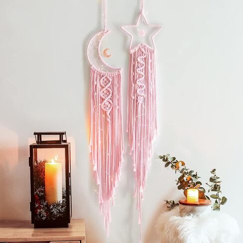Star Moon Pink Decor Home Decor Boho Dream Catcher Girls Bedroom Decor Wall Decor, Gifts for Teenager Girls Friends Gifts, Gifts for Women Pink Gifts in Kuwait
