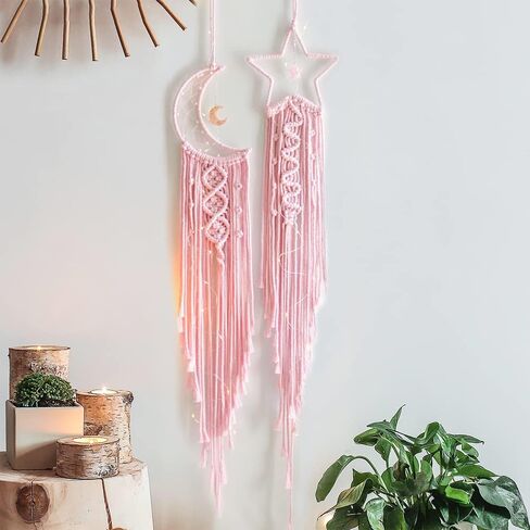 Star Moon Pink Decor Home Decor Boho Dream Catcher Girls Bedroom Decor Wall Decor, Gifts for Teenager Girls Friends Gifts, Gifts for Women Pink Gifts in Kuwait