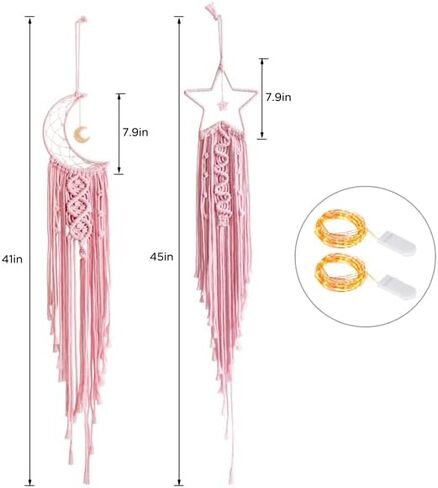 Star Moon Pink Decor Home Decor Boho Dream Catcher Girls Bedroom Decor Wall Decor, Gifts for Teenager Girls Friends Gifts, Gifts for Women Pink Gifts in Kuwait