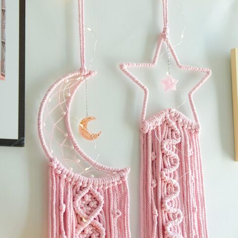 Star Moon Pink Decor Home Decor Boho Dream Catcher Girls Bedroom Decor Wall Decor, Gifts for Teenager Girls Friends Gifts, Gifts for Women Pink Gifts in Kuwait