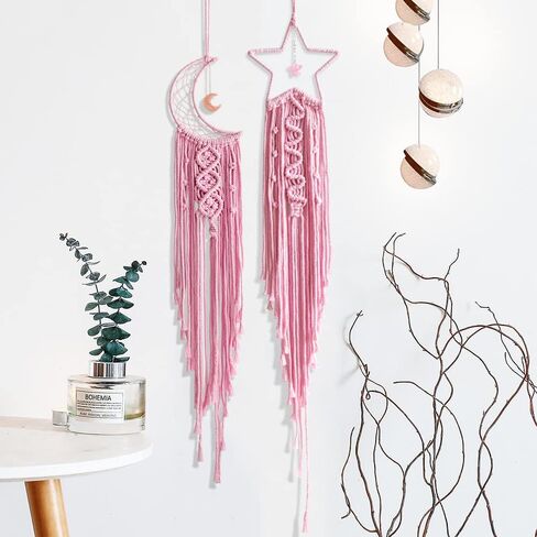 Star Moon Pink Decor Home Decor Boho Dream Catcher Girls Bedroom Decor Wall Decor, Gifts for Teenager Girls Friends Gifts, Gifts for Women Pink Gifts in Kuwait