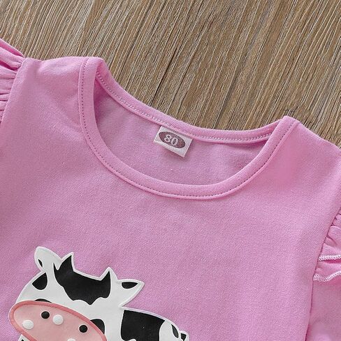 Toddler Baby Girl Ruffled Fly Sleeve Cow Top Shirts + Leopard Suspender Skirts Overall Dress Clothes in Saudi Arabia