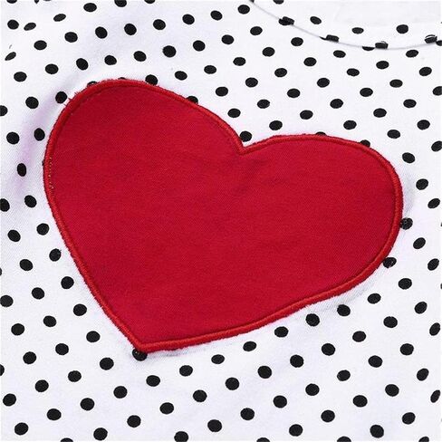 Toddler Baby Girls Valentine's Day Outfits Long Sleeve Dot Heart Shirt Top Red Suspender Skirt Clothes Set(Pink, 6-7T(130)） in Saudi Arabia