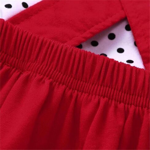 Toddler Baby Girls Valentine's Day Outfits Long Sleeve Dot Heart Shirt Top Red Suspender Skirt Clothes Set(Pink, 6-7T(130)） in Saudi Arabia