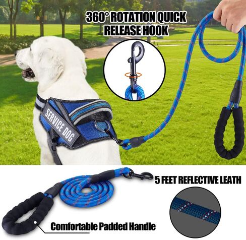Service Dog Vest Harness and Leash Set, Animire in Training Dog Harness with 10 Dog Patches, Reflective Dog Leash with Soft Padded Handle for Small, Medium, Large, and Extra-Large Dogs (RED,S) in Kuwait