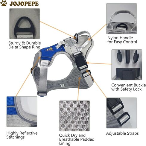 سرج للكلاب، سرج للحيوانات الاليفة بدون سحب، سترة كلاب مبطنة ناعمة قابلة للتعديل، سترة اكسفورد عاكسة مضادة للاختناق مع مقبض سهل التحكم in Kuwait