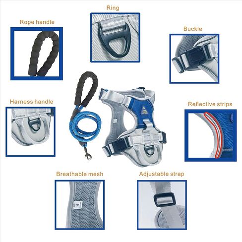 سرج للكلاب، سرج للحيوانات الاليفة بدون سحب، سترة كلاب مبطنة ناعمة قابلة للتعديل، سترة اكسفورد عاكسة مضادة للاختناق مع مقبض سهل التحكم in Kuwait