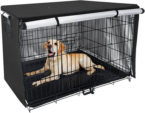 غطاء قفص الكلاب من RoamRider، غطاء بيت الكلب من البوليستر، غطاء بيت الحيوانات الأليفة المقاوم للماء يناسب معظم صناديق الكلاب مقاس 48 بوصة للأماكن الداخلية والخارجية (الغطاء فقط) in Kuwait