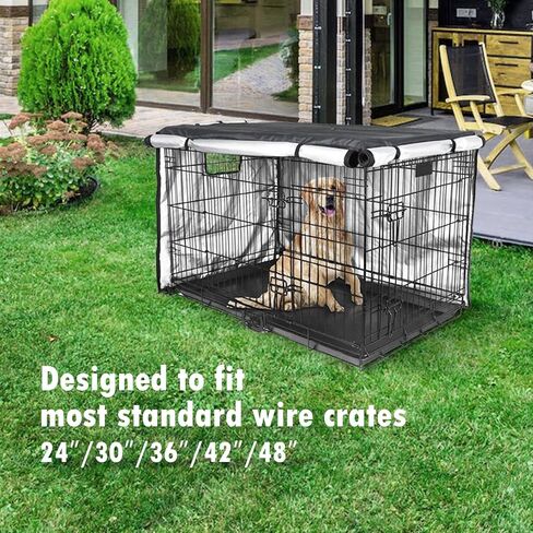 غطاء قفص الكلاب من RoamRider، غطاء بيت الكلب من البوليستر، غطاء بيت الحيوانات الأليفة المقاوم للماء يناسب معظم صناديق الكلاب مقاس 48 بوصة للأماكن الداخلية والخارجية (الغطاء فقط) in Kuwait