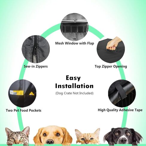 غطاء قفص الكلاب من RoamRider، غطاء بيت الكلب من البوليستر، غطاء بيت الحيوانات الأليفة المقاوم للماء يناسب معظم صناديق الكلاب مقاس 48 بوصة للأماكن الداخلية والخارجية (الغطاء فقط) in Kuwait