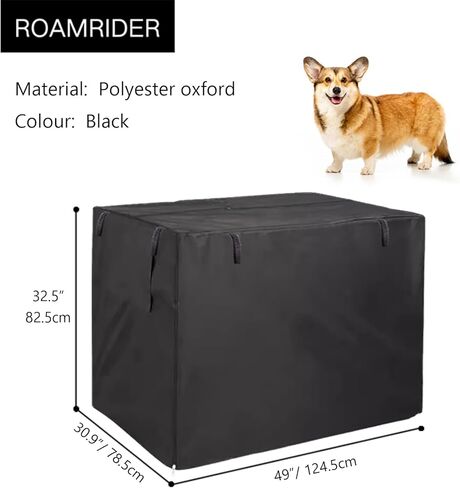 غطاء قفص الكلاب من RoamRider، غطاء بيت الكلب من البوليستر، غطاء بيت الحيوانات الأليفة المقاوم للماء يناسب معظم صناديق الكلاب مقاس 48 بوصة للأماكن الداخلية والخارجية (الغطاء فقط) in Kuwait