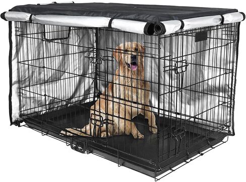 غطاء قفص الكلاب من RoamRider، غطاء بيت الكلب من البوليستر، غطاء بيت الحيوانات الأليفة المقاوم للماء يناسب معظم صناديق الكلاب مقاس 48 بوصة للأماكن الداخلية والخارجية (الغطاء فقط) in Kuwait