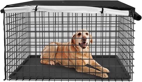 غطاء قفص الكلاب من RoamRider، غطاء بيت الكلب من البوليستر، غطاء بيت الحيوانات الأليفة المقاوم للماء يناسب معظم صناديق الكلاب مقاس 48 بوصة للأماكن الداخلية والخارجية (الغطاء فقط) in Kuwait