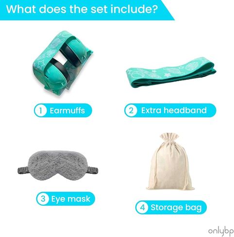 OnlyBP Baby Ear Muffs for Ear Protection - Comfortable Noise Cancelling Headphones for Kids to Sleep and Travel - Includes extra Elastic Headband and Sleep Mask in Kuwait