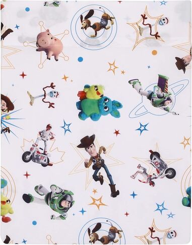 طقم سرير أطفال مكون من 4 قطع من Disney Toy Story It's Play Time باللون الأزرق والأخضر والأحمر والأصفر والخشبي والبز - لحاف، وملاءة سفلية مثبتة، وملاءة علوية مسطحة، وغطاء وسادة ذو وجهين in Kuwait