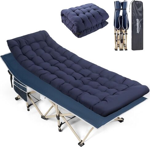Overmont Folding Camping Cot with Mattress - 550LBS Support - Extra Wide 28in - Heavy Duty Sleeping Cots with Carry Bag - Upgrade 2400D Oxford Cloth Portable for Home, Office, Beach and Camping in Kuwait