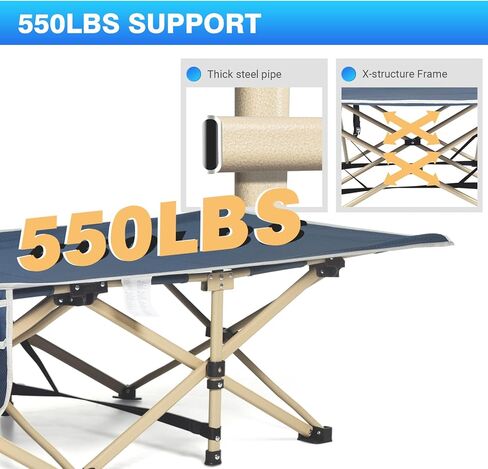 Overmont Folding Camping Cot with Mattress - 550LBS Support - Extra Wide 28in - Heavy Duty Sleeping Cots with Carry Bag - Upgrade 2400D Oxford Cloth Portable for Home, Office, Beach and Camping in Kuwait