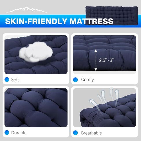 Overmont Folding Camping Cot with Mattress - 550LBS Support - Extra Wide 28in - Heavy Duty Sleeping Cots with Carry Bag - Upgrade 2400D Oxford Cloth Portable for Home, Office, Beach and Camping in Kuwait