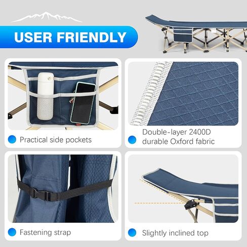 Overmont Folding Camping Cot with Mattress - 550LBS Support - Extra Wide 28in - Heavy Duty Sleeping Cots with Carry Bag - Upgrade 2400D Oxford Cloth Portable for Home, Office, Beach and Camping in Kuwait