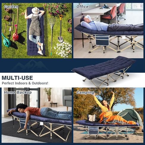 Overmont Folding Camping Cot with Mattress - 550LBS Support - Extra Wide 28in - Heavy Duty Sleeping Cots with Carry Bag - Upgrade 2400D Oxford Cloth Portable for Home, Office, Beach and Camping in Kuwait