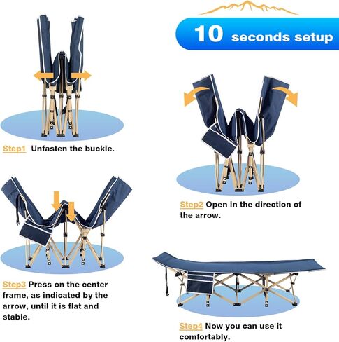 Overmont Folding Camping Cot with Mattress - 550LBS Support - Extra Wide 28in - Heavy Duty Sleeping Cots with Carry Bag - Upgrade 2400D Oxford Cloth Portable for Home, Office, Beach and Camping in Kuwait