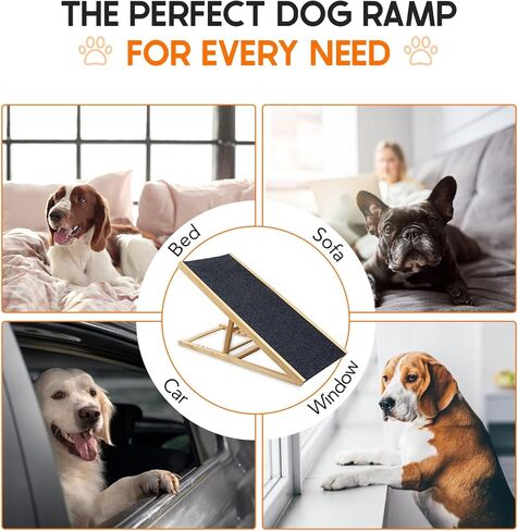 منحدر كلاب قابل للتعديل لسرير الكلاب الصغيرة - 4 مستويات ارتفاع من 13.2 انش الى 22 انش - منحدر خشبي قابل للطي للحيوانات الاليفة - مناسب للكلاب والقطط القديمة - منحدر للحيوانات الاليفة للسيارة والسرير in Kuwait