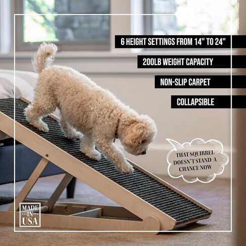 USA Made Adjustable Pet Ramp for All Dogs and Cats - for Couch or Bed with Paw Traction Mat - 40" Long and Adjustable from 14" to 24" - Rated for 200LBS - Great for Small and Older Animals in Saudi Arabia