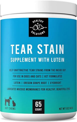 Tear Stain Remover for Dogs Plus Lutein - Supplement for White Dogs & All Other Dog Breeds - Eliminates Unsightly Eye Tear Stains for Dogs & Cats - 65 Soft Chews Enhanced with Cranberry Extract in Kuwait