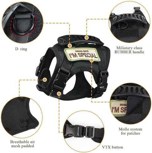 حزام تكتيكي عسكري للقطط للمشي ومقاوم للهروب، حزام جر للحيوانات الأليفة قابل للتعديل، حبل جر سهل التحكم للقطط الكبيرة والكلاب الصغيرة (أسود) in Kuwait