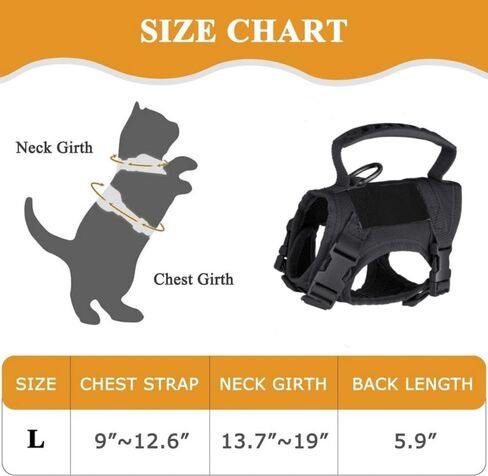 حزام تكتيكي عسكري للقطط للمشي ومقاوم للهروب، حزام جر للحيوانات الأليفة قابل للتعديل، حبل جر سهل التحكم للقطط الكبيرة والكلاب الصغيرة (أسود) in Kuwait