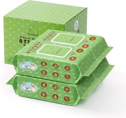 ATIFBOP Dog Wipes for Paws and Bum, Plant Based Pet Grooming Wipes Natural and Gentle, 400 Wipes for Cleaning & Grooming Fragance-Free in Saudi Arabia