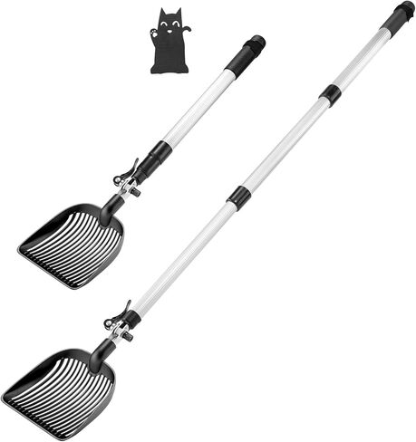 يانج باغا مجرفة فضلات القطط الاحدث بمقبض طويل مع مجرفة عميقة وقابلة للتعديل، مقبض طويل للغاية قابل للتمديد والتعديل من 26 انش الى 46 انش، غير لاصقة وغير قابلة للانحناء من الخلف شديدة التحمل in Kuwait