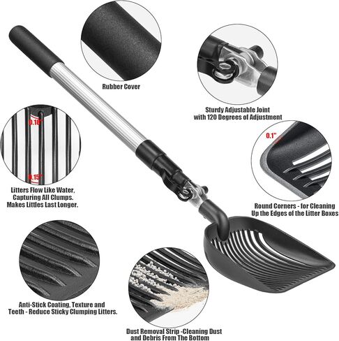 يانج باغا مجرفة فضلات القطط الاحدث بمقبض طويل مع مجرفة عميقة وقابلة للتعديل، مقبض طويل للغاية قابل للتمديد والتعديل من 26 انش الى 46 انش، غير لاصقة وغير قابلة للانحناء من الخلف شديدة التحمل in Kuwait