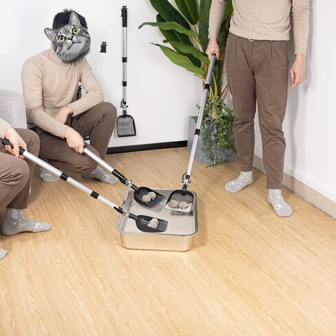 يانج باغا مجرفة فضلات القطط الاحدث بمقبض طويل مع مجرفة عميقة وقابلة للتعديل، مقبض طويل للغاية قابل للتمديد والتعديل من 26 انش الى 46 انش، غير لاصقة وغير قابلة للانحناء من الخلف شديدة التحمل in Kuwait