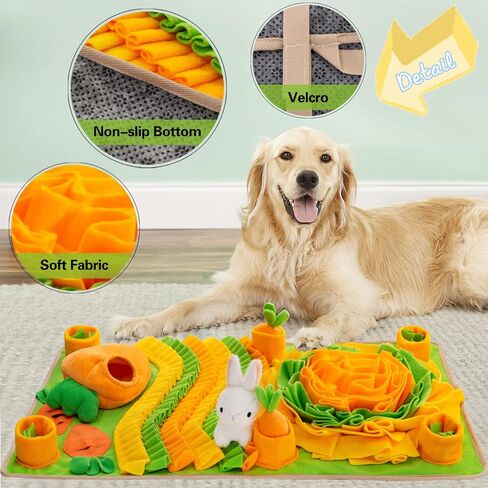 Meilzer Pet Snuffle Mat for Dogs Bunny Puzzle Toy Large Sniffing Mat with Squeaky Dog Interactive Toys Portable Indoor/Outdoor Feeding Mat for Foraging Skills & Encourages Nose-Work in Saudi Arabia