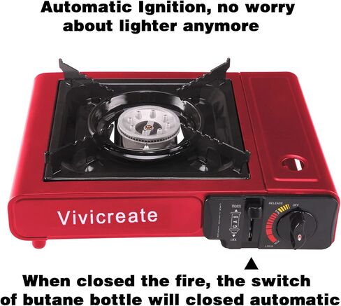 Vivicreate Portable Butane Stove 8500 BTU, Butane Stove with Auto Ignition for Camping, Lightweight Portable Gas Stove Burner with Safety Lock, Butane Burner, Estufa de Gas Portatil(Black) in Kuwait
