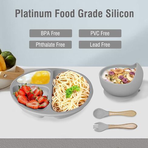 مجموعة تغذية الأطفال من Hoidokly، 8 قطع من لوازم الفطام المصنوعة من السيليكون للأطفال تتضمن كوبًا وطبقًا للأطفال ووعاء ومريلة قابلة للتعديل وكوب وملعقة وشوكة، ومجموعة أدوات فطام الأطفال خالية من مادة BPA لعمر 6 أشهر فما فوق - باللون الأبيض in Kuwait