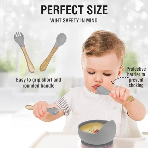 مجموعة تغذية الأطفال من Hoidokly، 8 قطع من لوازم الفطام المصنوعة من السيليكون للأطفال تتضمن كوبًا وطبقًا للأطفال ووعاء ومريلة قابلة للتعديل وكوب وملعقة وشوكة، ومجموعة أدوات فطام الأطفال خالية من مادة BPA لعمر 6 أشهر فما فوق - باللون الأبيض in Kuwait