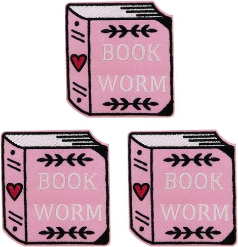 Book Worm Pink Embroidered Iron On Patches 3 Pack in Saudi Arabia