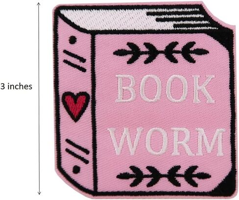 Book Worm Pink Embroidered Iron On Patches 3 Pack in Saudi Arabia