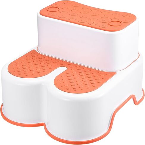 مقعد ACSTEP ذو خطوتين للأطفال، مقعد للأطفال الصغار لحوض الحمام، مقعد مرحاض مع شرائط مضادة للانزلاق، مساعد المطبخ - قوي وسهل التجميع، ارتفاع مثالي للأطفال باللون البرتقالي اليقطين in Kuwait