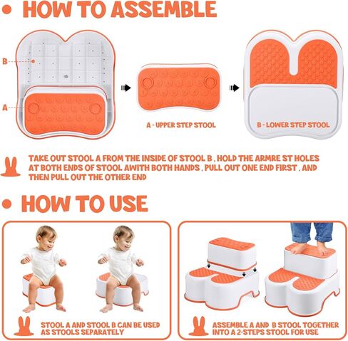 مقعد ACSTEP ذو خطوتين للأطفال، مقعد للأطفال الصغار لحوض الحمام، مقعد مرحاض مع شرائط مضادة للانزلاق، مساعد المطبخ - قوي وسهل التجميع، ارتفاع مثالي للأطفال باللون البرتقالي اليقطين in Kuwait