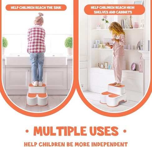 مقعد ACSTEP ذو خطوتين للأطفال، مقعد للأطفال الصغار لحوض الحمام، مقعد مرحاض مع شرائط مضادة للانزلاق، مساعد المطبخ - قوي وسهل التجميع، ارتفاع مثالي للأطفال باللون البرتقالي اليقطين in Kuwait