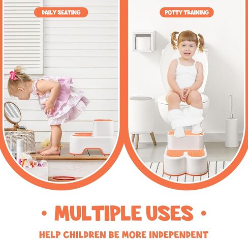مقعد ACSTEP ذو خطوتين للأطفال، مقعد للأطفال الصغار لحوض الحمام، مقعد مرحاض مع شرائط مضادة للانزلاق، مساعد المطبخ - قوي وسهل التجميع، ارتفاع مثالي للأطفال باللون البرتقالي اليقطين in Kuwait
