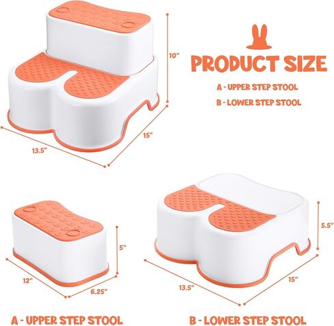 مقعد ACSTEP ذو خطوتين للأطفال، مقعد للأطفال الصغار لحوض الحمام، مقعد مرحاض مع شرائط مضادة للانزلاق، مساعد المطبخ - قوي وسهل التجميع، ارتفاع مثالي للأطفال باللون البرتقالي اليقطين in Kuwait