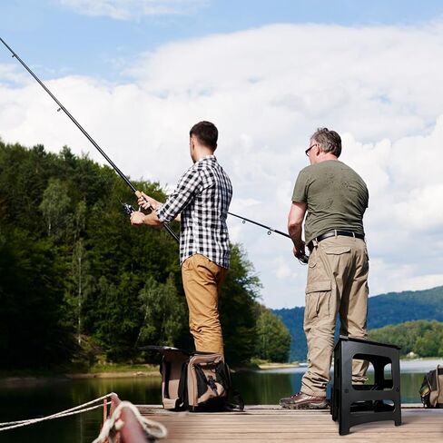 انكل وو مقعد قابل للطي للبالغين - ارتفاع قابل للتعديل، مانع للانزلاق، سعة 300 باوند - مسند درج محمول قابل للطي للمطبخ والحمام وغرفة النوم والمكتب والسيارة الترفيهية - اسود in Kuwait