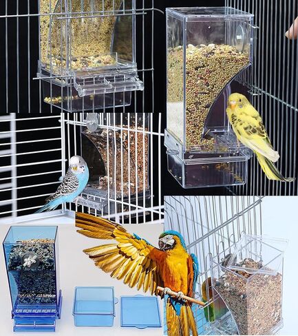 Kenond No Mess Bird Feeder Water Dispenser Set, Automatic Parrot Feeder Cage Accessories, Acrylic Parakeet Seed Food Feeder Drinker for Cage, Cockatiel Squirrel Finch in Kuwait